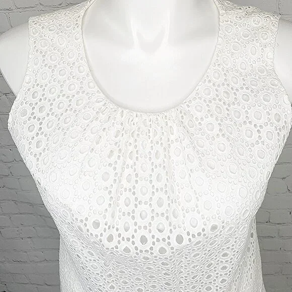 CALVIN KLEIN WHITE EYELET SLEEVELESS TOP AND SKIRT SET - XL / 14 - Picture 4 of 12